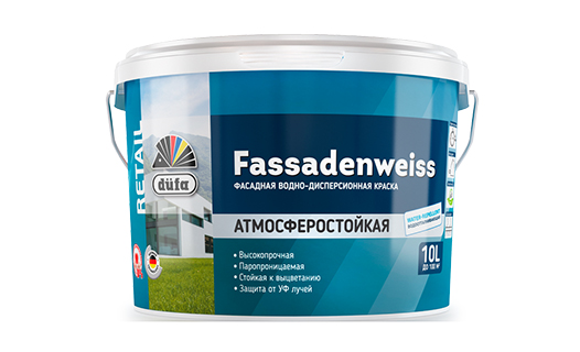 00722 Краска водно-дисперсионная атмосферостойкая База 3 düfa Retail FASSADENWEISS 10л 